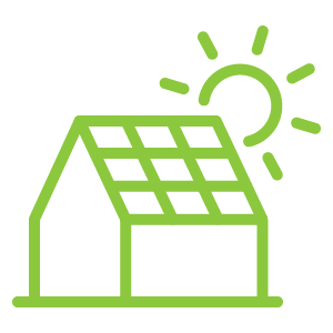 Home- Green sketch of a house in the sun on a grey background