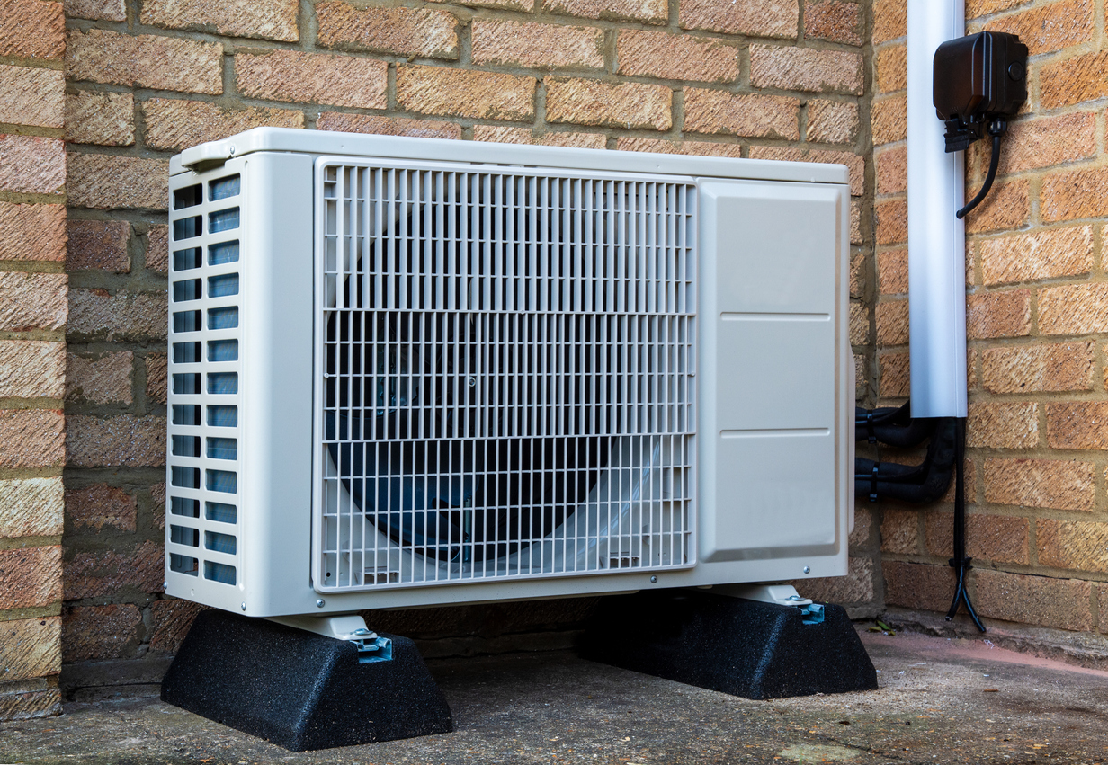 A single heat pump unit outside the home